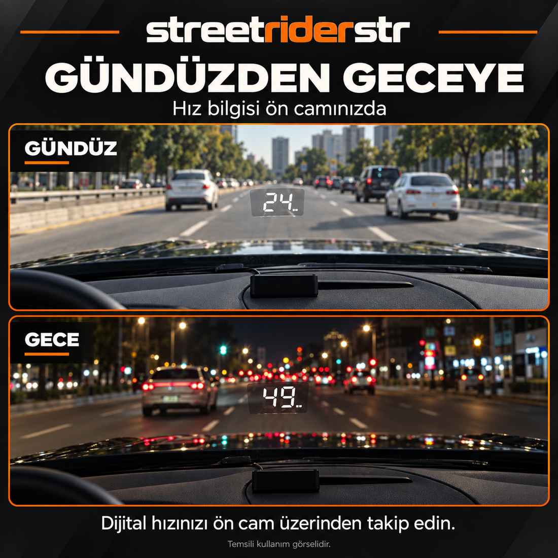 HUD Ön Cama Yansıyan GPS Hız Göstergesi