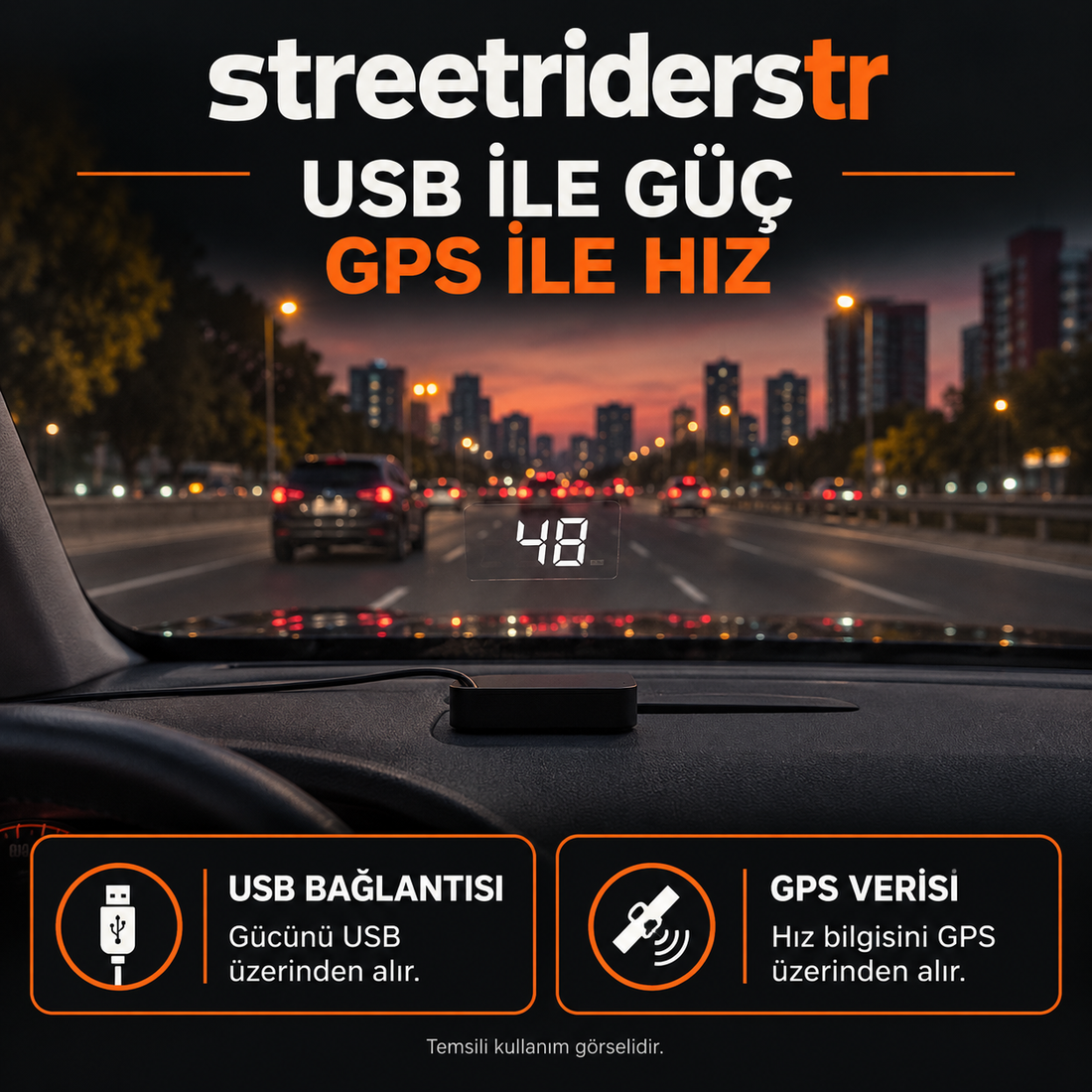 HUD Ön Cama Yansıyan GPS Hız Göstergesi
